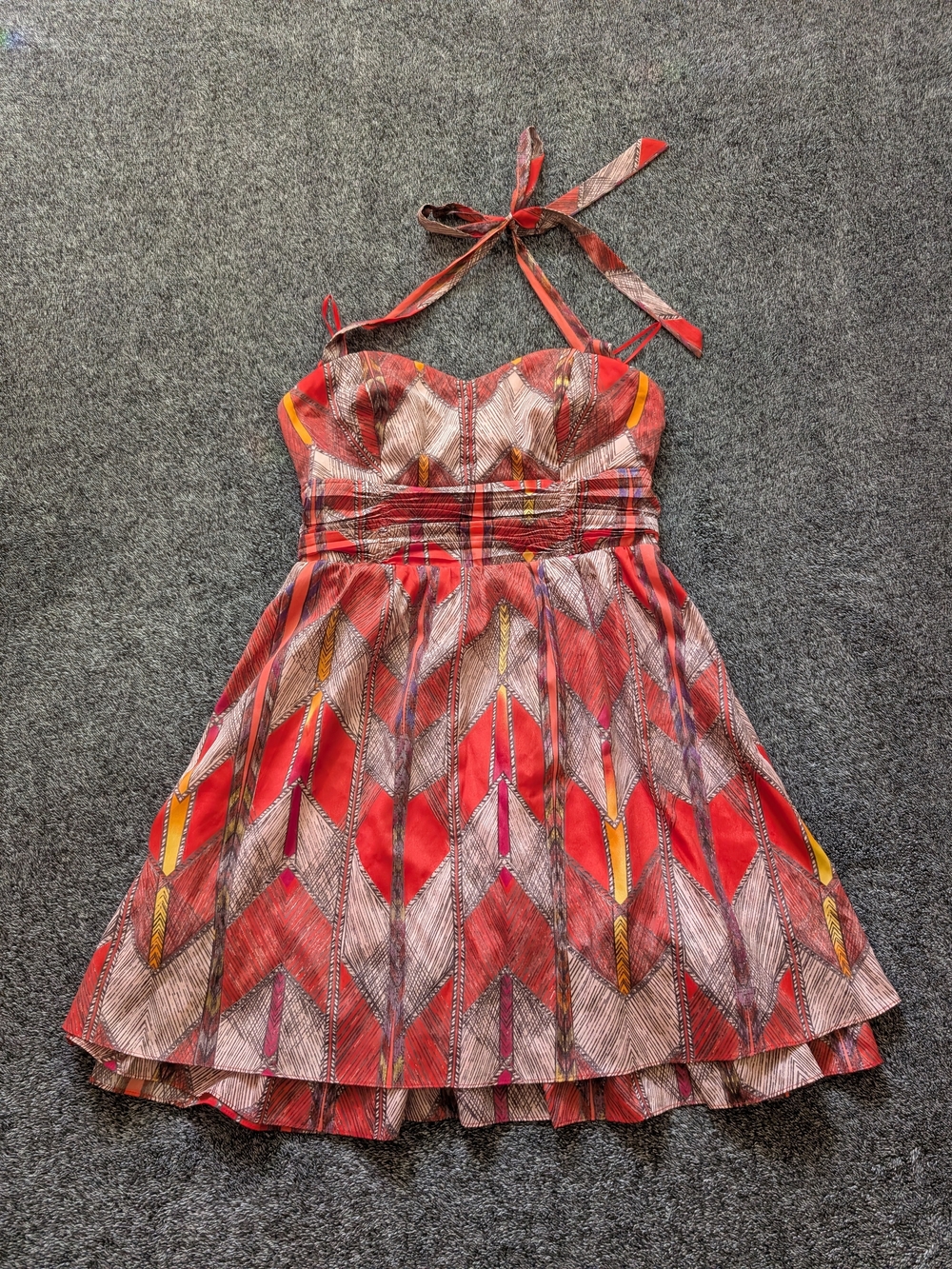 Guess Red Geo-Pattern Halter Mini Dress